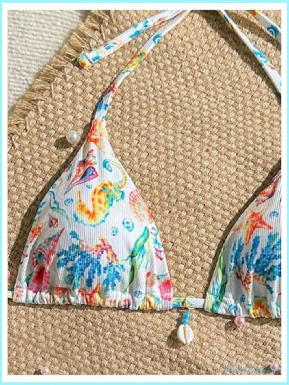 Floral Halter String Triangle Bikini Top Bathing Suit Swim Top S - Picture 3 of 5